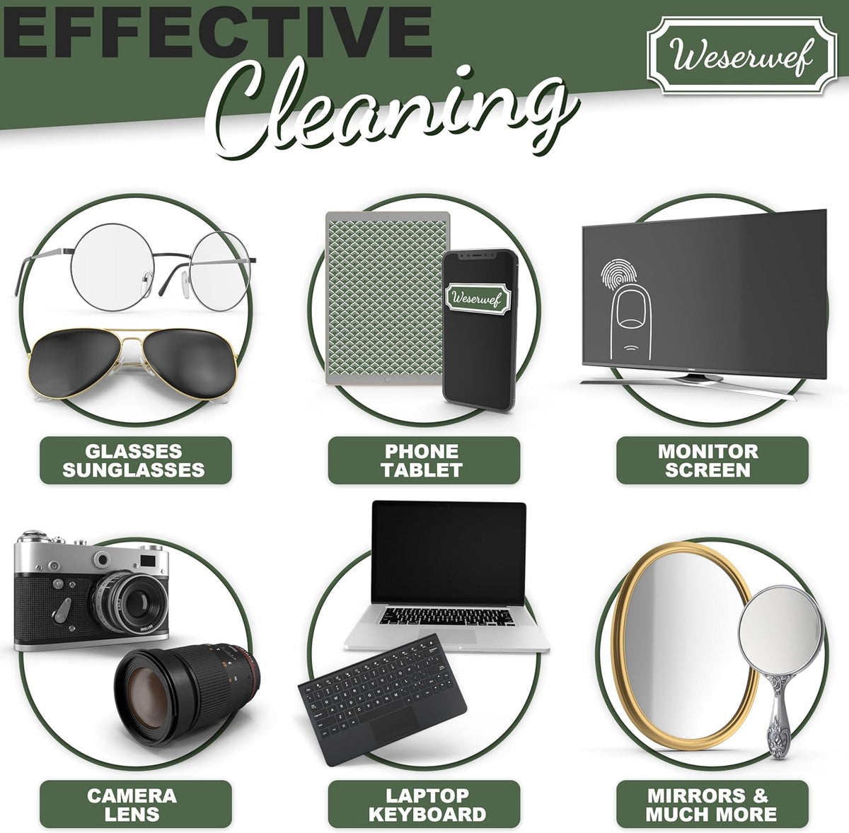 WESERWEF Design Microfiber Glasses Cleaning Cloth – Premium Cleaning Cloth for Eyeglasses, Screens, Tablets, Cameras & Lenses, 12" x 12", Ultra-Soft & Scratch-Free (Wave)