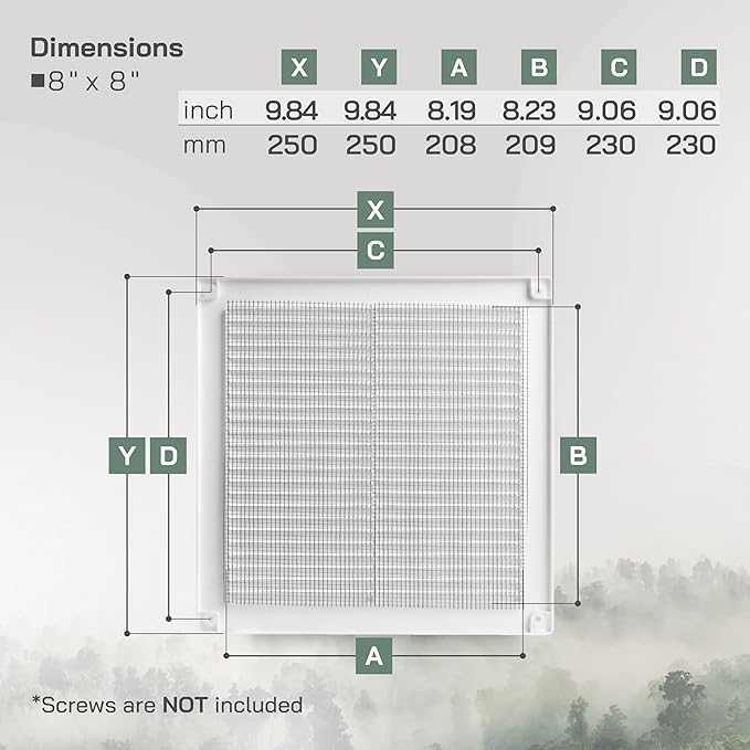 Vent Systems 8" x 8" Inch (Opening Dimensions) - Pack of 10 - Plastic White Soffit Vent Cover - Flat Square Air Vent Grille - Air Vent Deflector - HVAC 10" x 10" Inch (Overall Dimensions)