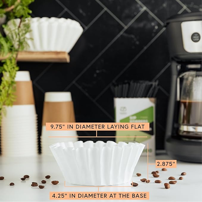 Tupkee 12-Cup Large Coffee Filters - 9.75” x 4.25” - 500 Count - Tall Walled to Prevent Ground Overflow - Compatible with Bunn 12 Cup Commercial Coffee Maker & Large Home Machines - Made in the USA