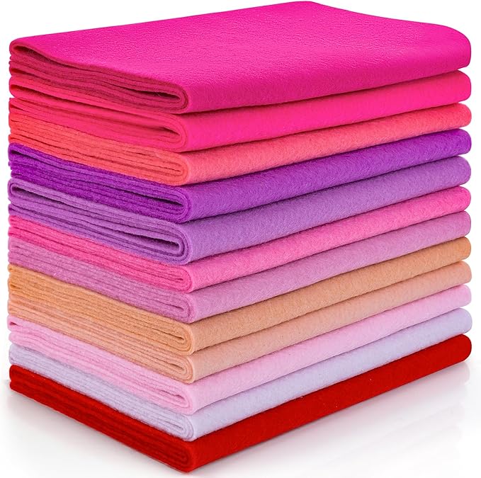 12 Rolls 8"x35"(20.5x90cm) 1.4mm Thick Soft Felt Fabric Sheet 12 Assorted Pink Series Colors Felt Pack for DIY Craft Sewing Squares Nonwoven Patchwork