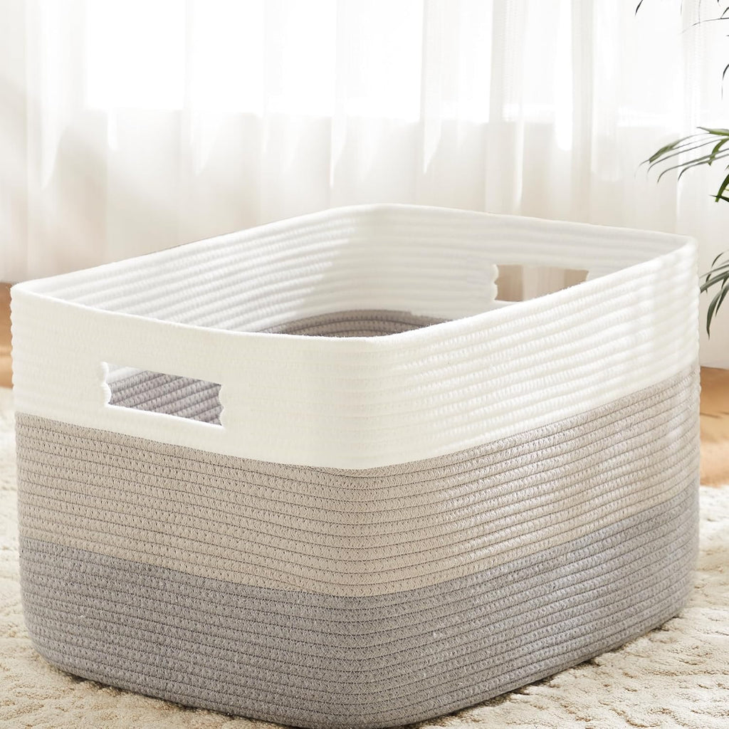 Blanket Basket,Rectangle Woven Baskets for Storage,100L Laundry Basket for Decorative Nursery Blanket,Toys,Dirty Clothes and Magazine in Shelves,Baby Room,and Living Room