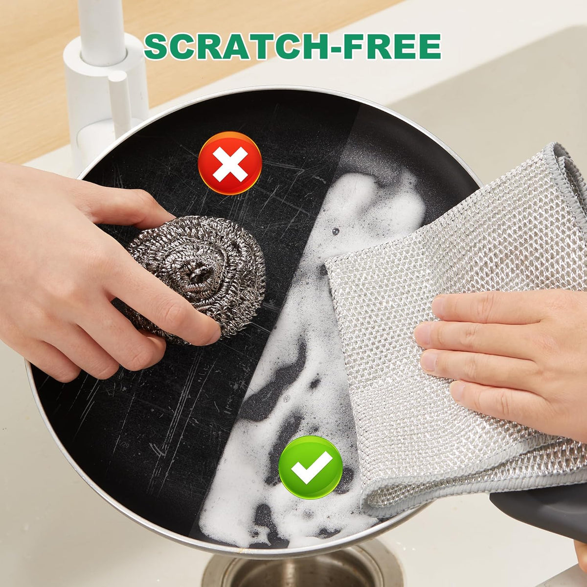 JOYMOOP Multipurpose Non-Scratch Silver Fiber Dishwashing Cloths, Reusable Cleaning Rags, Scrubbing Pads for Dishes, Glass, Stainless Steel - 5 Pack