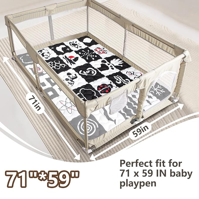 Baby Play Mats for Floor, 71”x59” Upgraded Thickness & Larger Super Soft Playmat for Babies and Toddlers, Foldable Washable, Upgrade Anti-Slip Crawling Mat for Playpen(High Contrast)