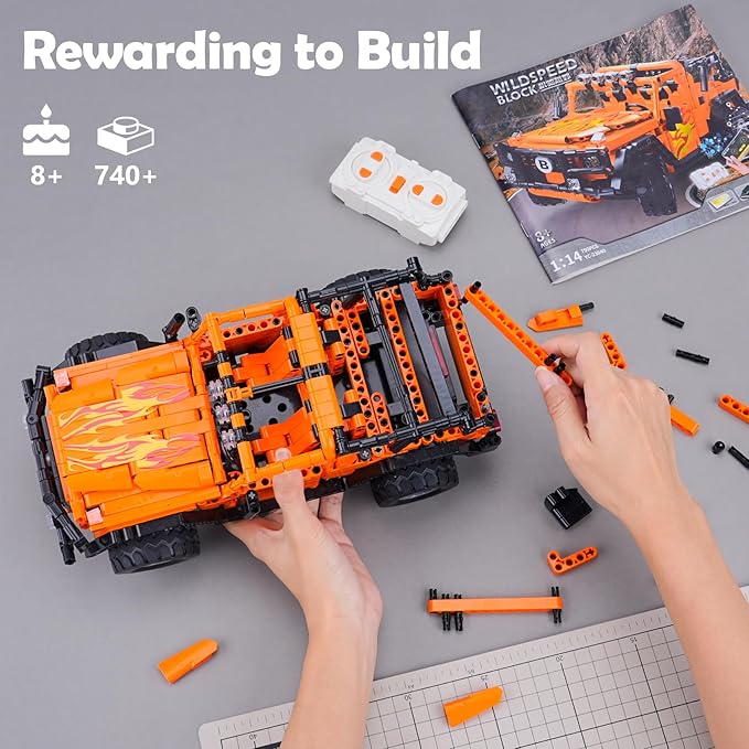 VERTOY STEM Building Car Toys for Kids Boys - Remote & APP Control Block Set, Birthday Gifts for Age 8-12 13+ Year Old, Bigger Orange Model(740+ pcs)