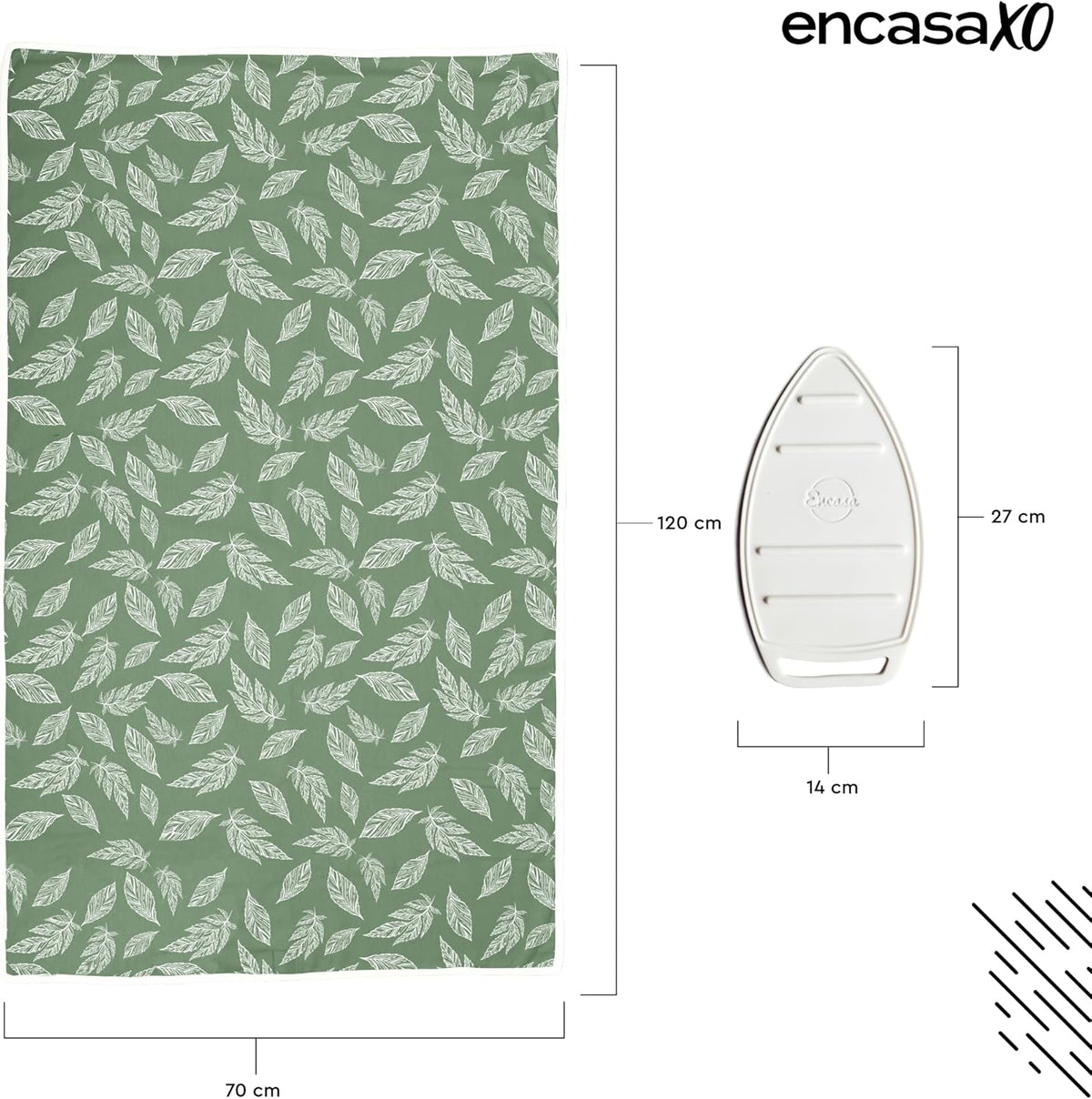 Encasa XO Ironing Mat/Pad (Large 48"x28") with 3mm Padding & Silicone Iron Rest for Steam Pressing on Tabletop or Bed - Heat Resistant, Portable, Quilting & Travel Blanket - Big Leaves Green