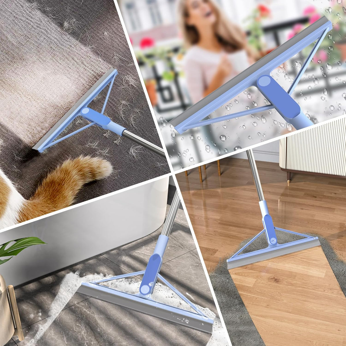 KOLLIEE Rubber Floor Squeegee Broom 61'' Long Handle Shower Squeegee for Floor with 120° Adjustable Head for Tile Concrete Deck Bathroom Window Garage