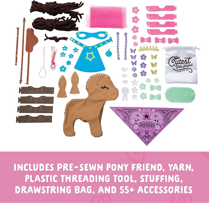 Craft-tastic - Make a Friend Pony - Mini Sewing Kit, Arts and Crafts, Kids Crafts, Art Supplies, Craft Kit Makes 1 Easy-to-Sew Stuffie with Clothes & Accessories, Bonus Travel Tote Included Ages 5+