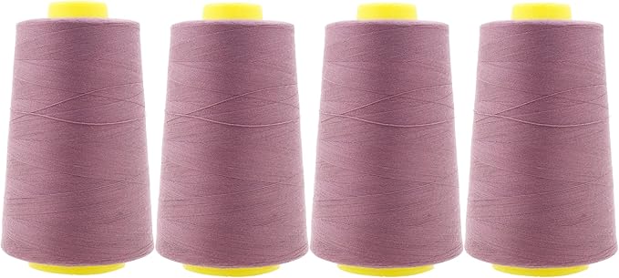 Mandala Crafts 4 Pack of Serger Threads Cones Spools - 40S/2 24000 Yards Polyester Mauve Threads for Sergers Machine and Overlock Quilting Sewing Machine
