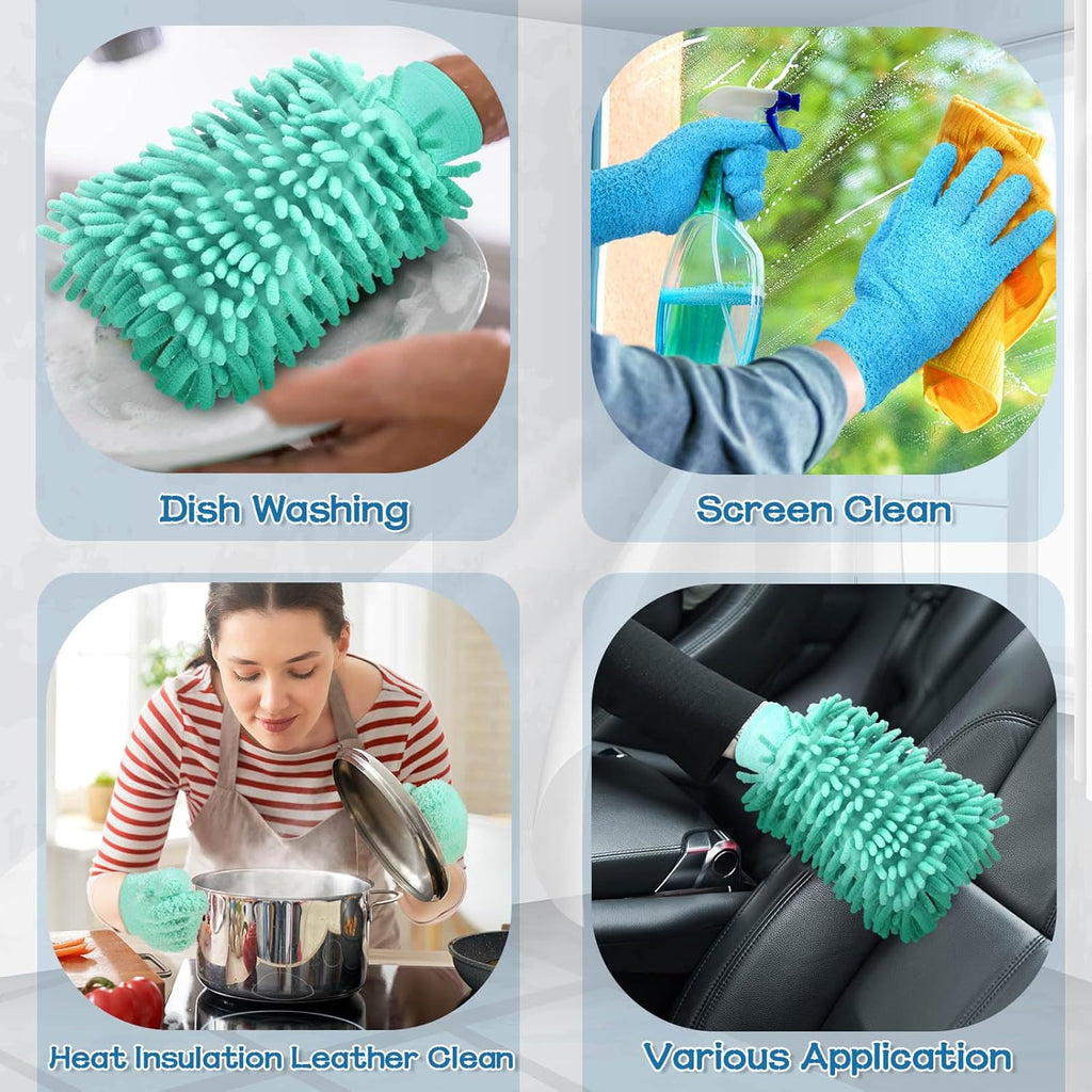 6 Pcs Microfiber Dusting Mitt Gloves Microfiber Washable Dusting Gloves Car Wash Mitt for Leaf Cleaning Plant