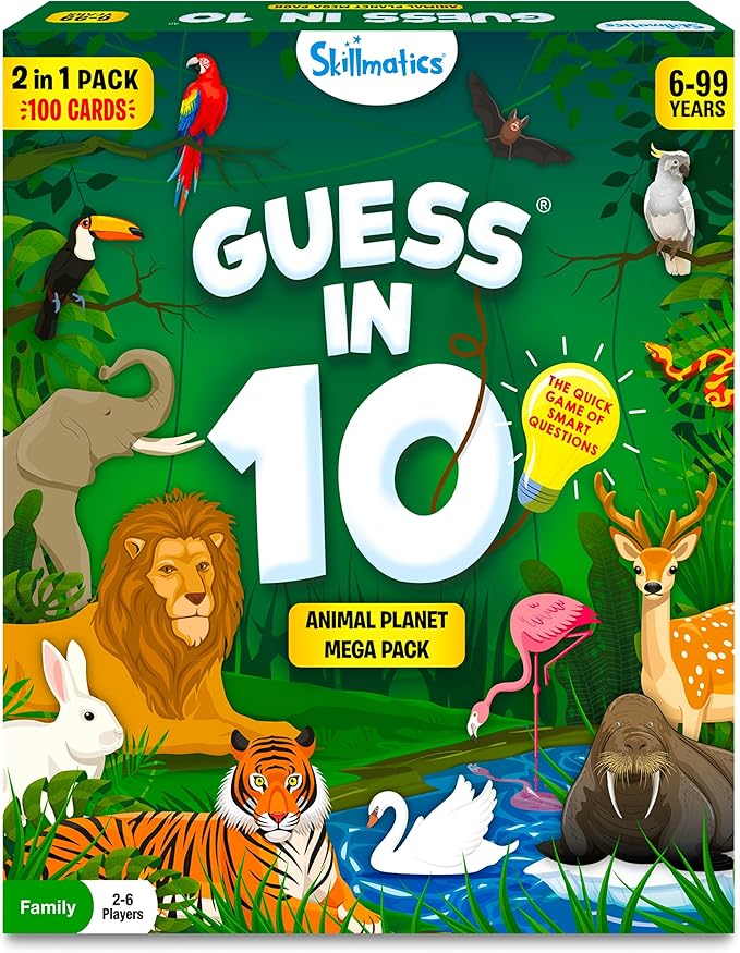 Skillmatics Guess in 10 Animals Megapack, Perfect for Boys, Girls, Kids, Teens, Adults Who Love Animal Card Games, Trivia, Travel Games, Gifts for Ages 6, 7, 8, 9, 10, and Up
