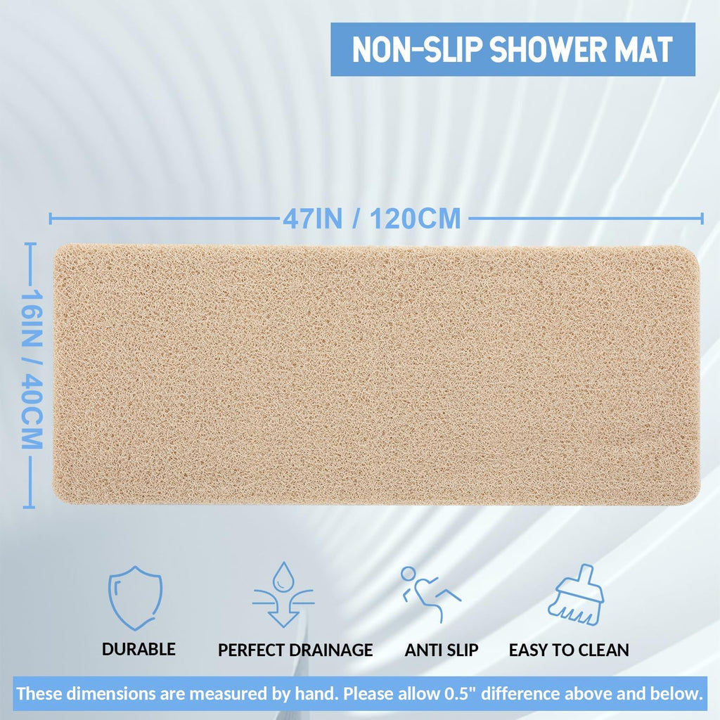 Non-Slip Bathtub Mat, Anti Slip Shower Mat, Fast Drying Bathtub Mats, Foot Scrubber Mat, Anti Slip Mat for Tub, Floor, Bathroom, Kitchen, Home, Hotel (Beige 47"×16")