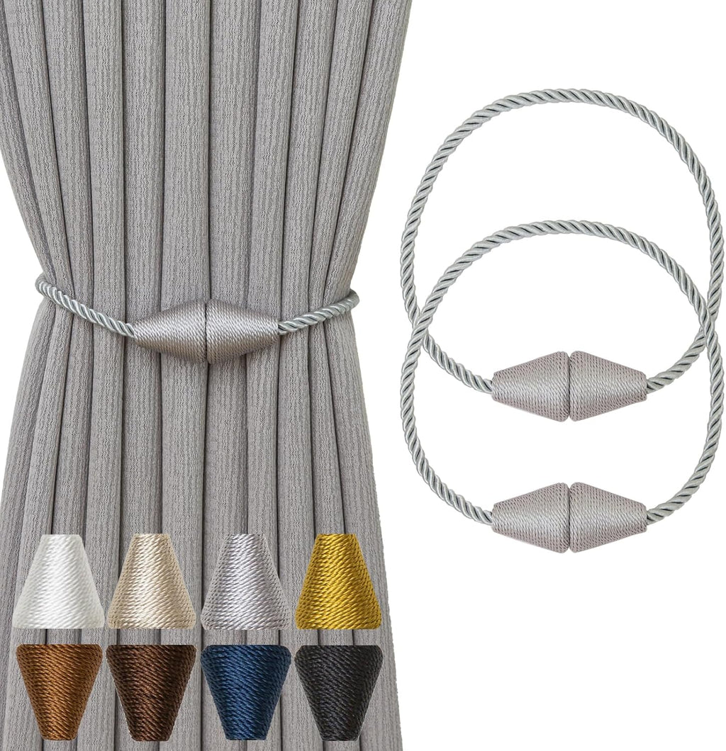 Magnetic Curtain Tiebacks 2 Pack Outdoor Rope Curtain Tie Backs Decorative Window Treatment Holdbacks for Home Decorative Curtain, Grey