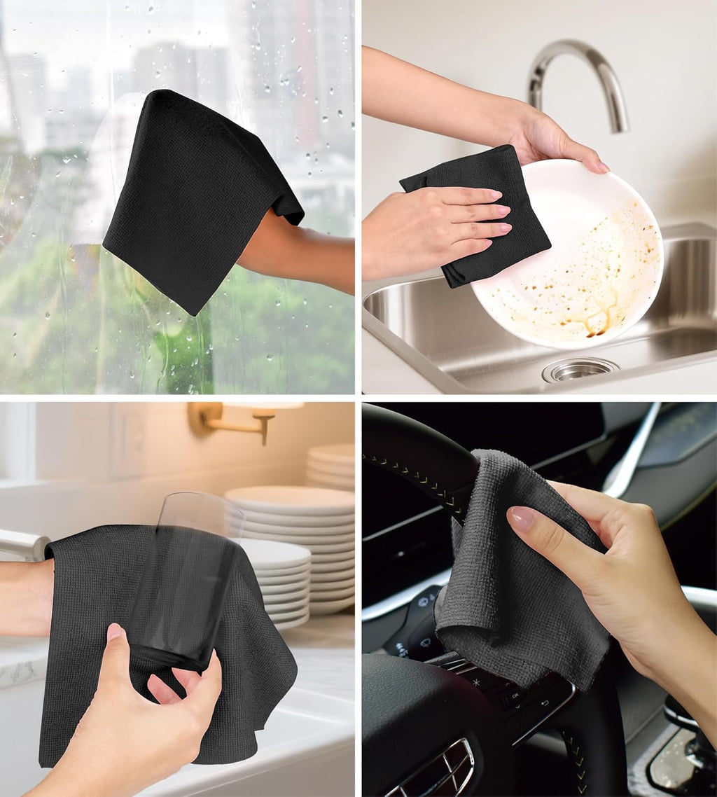 Roll of Microfiber Cleaning Cloth –100 Pack, Tear Away Microfiber Towels, Reusable, Washable, Scratch-Free, Cleaning Supplies,Kitchen Towels for Car, Home, Kitchen, Glass, Dishes(Black)
