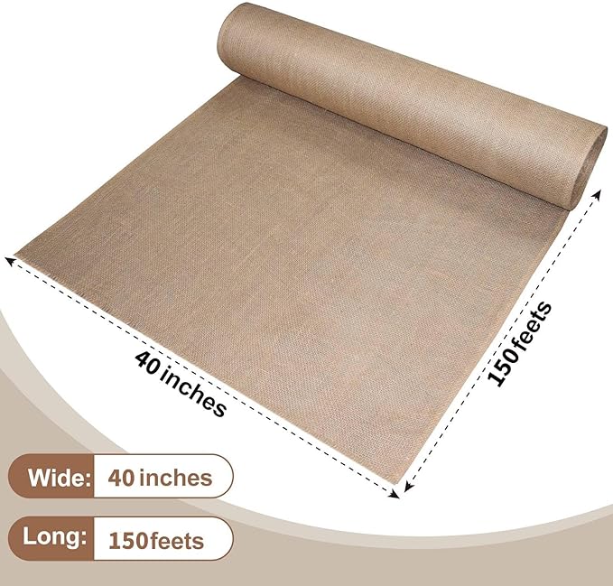 Garden Burlap Roll, 40" X 150 Feet Natural Jute Burlap Fabric Roll for Gardening Raised Bed Liners,Seed Cover,Edging,Weed Barrier,Aisle Runner Plant Cover Tree Protections (40" X 150 Feet)