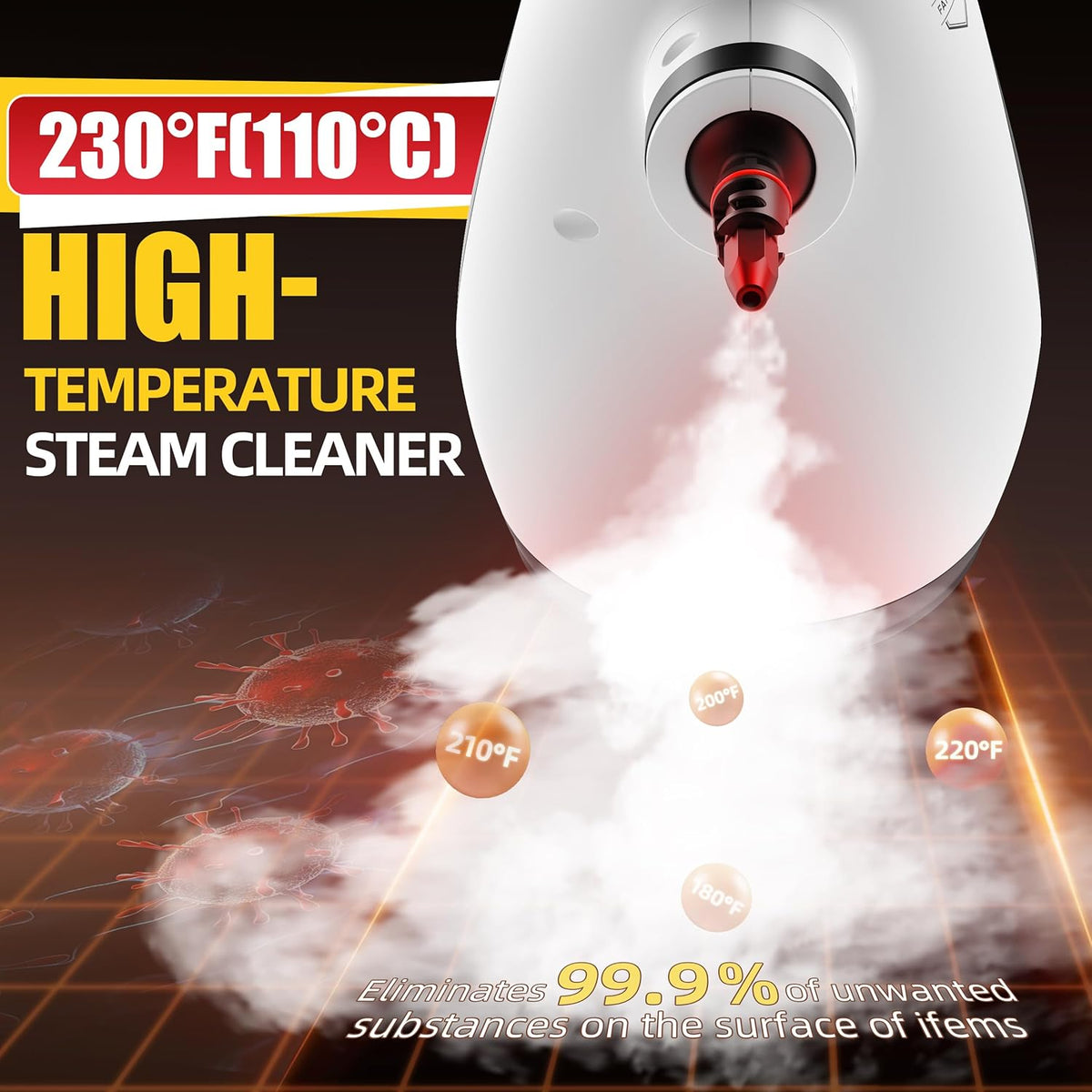 Pressurized Multi-Surface Handheld Steam Cleaner for Home with 12 pcs Accessories, Chemical-Free Multi-Purpose Steamer for Cleaning Car, Furniture, Floor, Tile Grout and Home Use