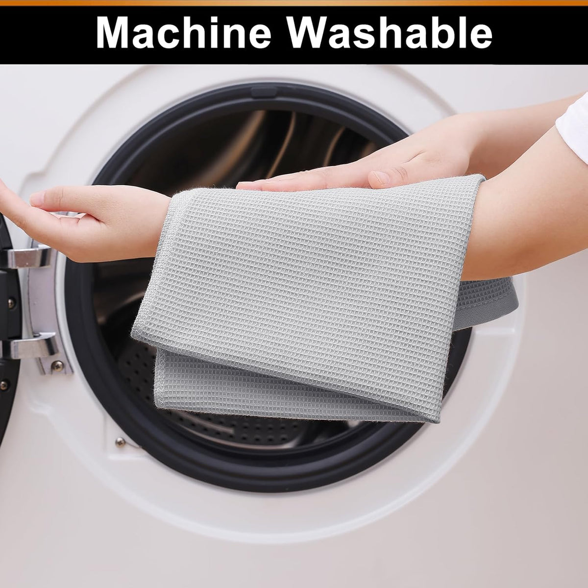 Homaxy 100% Cotton Waffle Weave Kitchen Towels - 4 Pack Soft and Absorbent Dish Towels - 16 x 26 Inches Quick Dry Hand Towels - Light Grey
