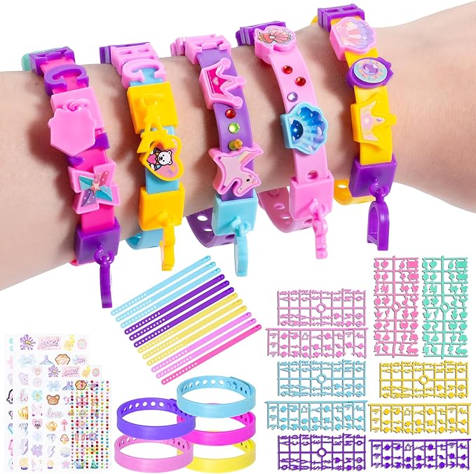 Arts and Crafts for Kids,12 PCS DIY Friendship Bracelet Making Kit for Girls, Kids Bracelet Making Kit for 4-12, Bracelets for Girls with Charm & Sticker, Jewelry Making Birthday Gift for Ages 5 6 7 8-12