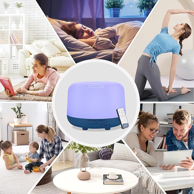 300ML Aromatherapy Ultrasonic Diffuser, Aroma Diffuser, Air Diffuser for Essential Oils, Oil Defuser with Remote, 7 Color Changing LED Light,Auto-Off,Timer for Home,Bedroom Office,Kids.