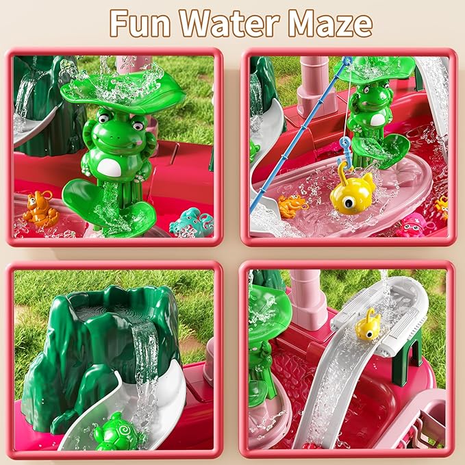 Water Table for Toddlers 3-5- Kids Play Sink with Pump and Running Water, Water Table for Kids Ages 4-8 with Fishing Game, Summer Outside Sensory Gift Toys for Boy and Girl 3 4 5 6 7 8 (Red)