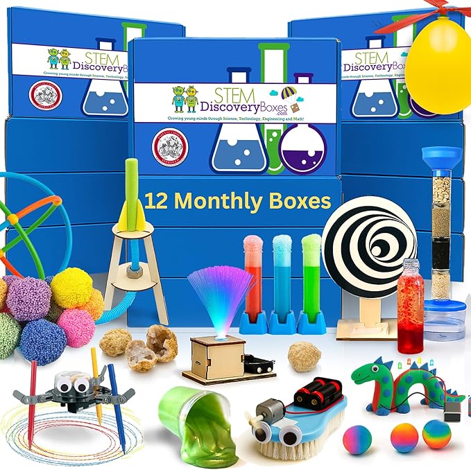 STEM Science Kit Subscription – 12 Monthly Boxes, 36 Total Hands-On Projects | Engineering & Building Toys for Kids Ages 7-12 | Educational Activities for Boys & Girls