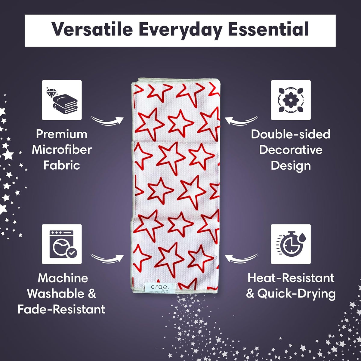 2 Double Sided Microfiber Hand Towels, 17x27 Inches Waffle Design Kitchen Towels Set, Durable & Soft Fast Drying Hand Wash Cloth, Everyday Dishcloth Use at Home (Stars & Stripes - Red, Blue, Cream)