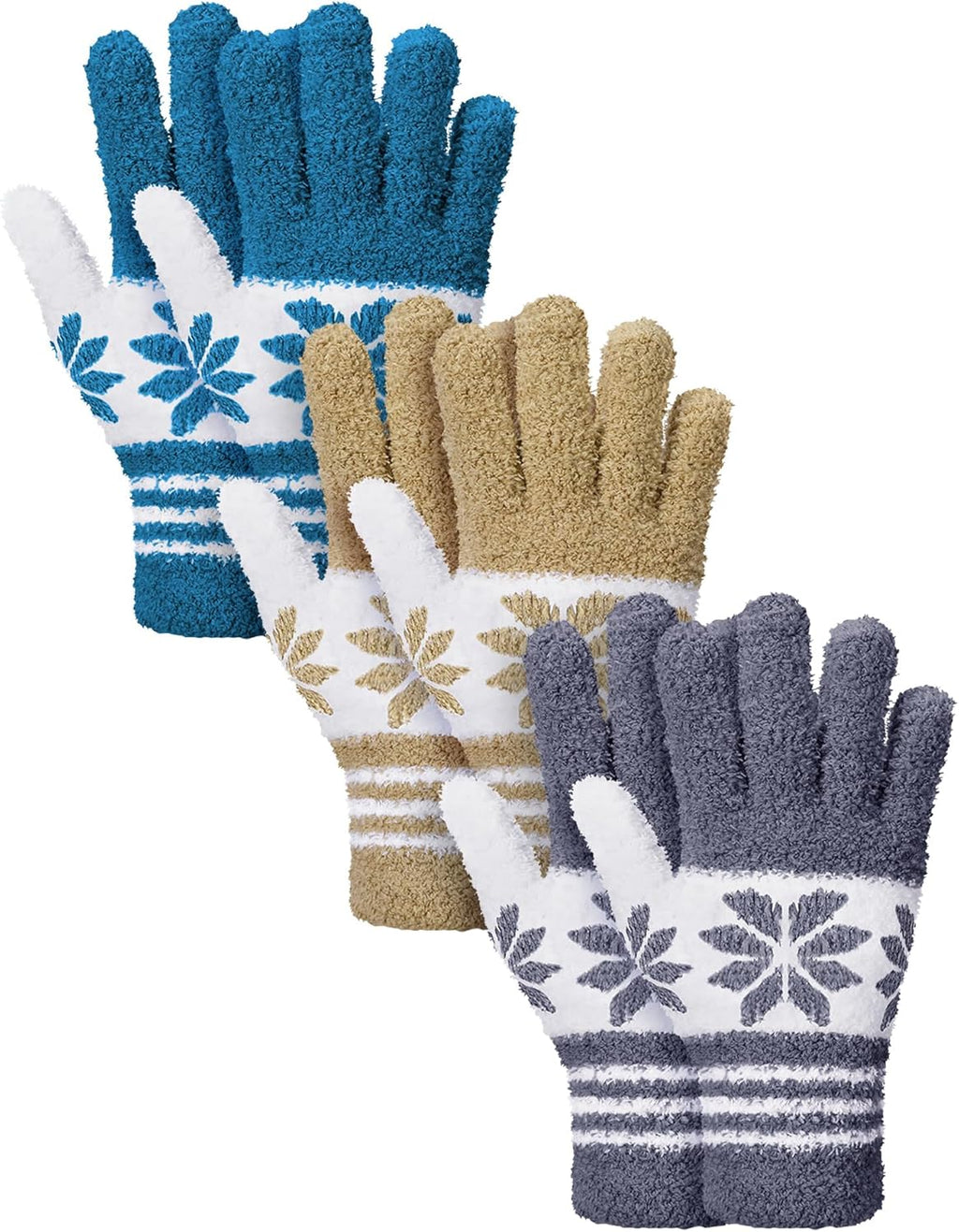 Patelai 3 Pairs Microfiber Plant Dusting Gloves Leaf Cleaning Gloves for Indoor Plants, Blinds, Furniture, House(Small,Snowflake Dark Blue, Gray, Khaki, White)