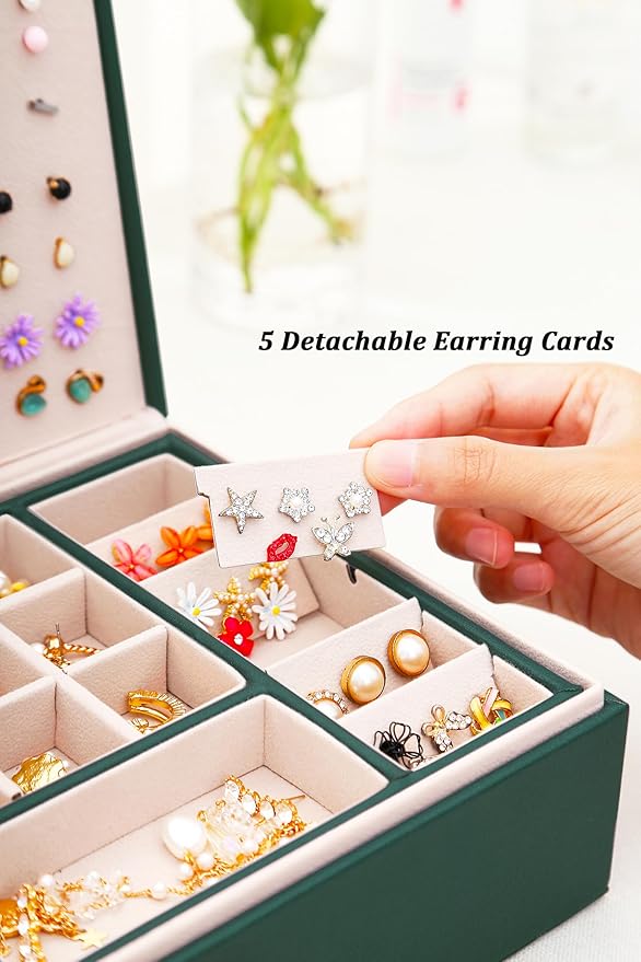 Womens Earring Jewelry Box for Girls Jewelry Earring Organizer Box Earring Holder Organizer for Girls Jewelry Organizer Earring Boxes for Women Girls Stud Earring Organizer Jewelry Box Green