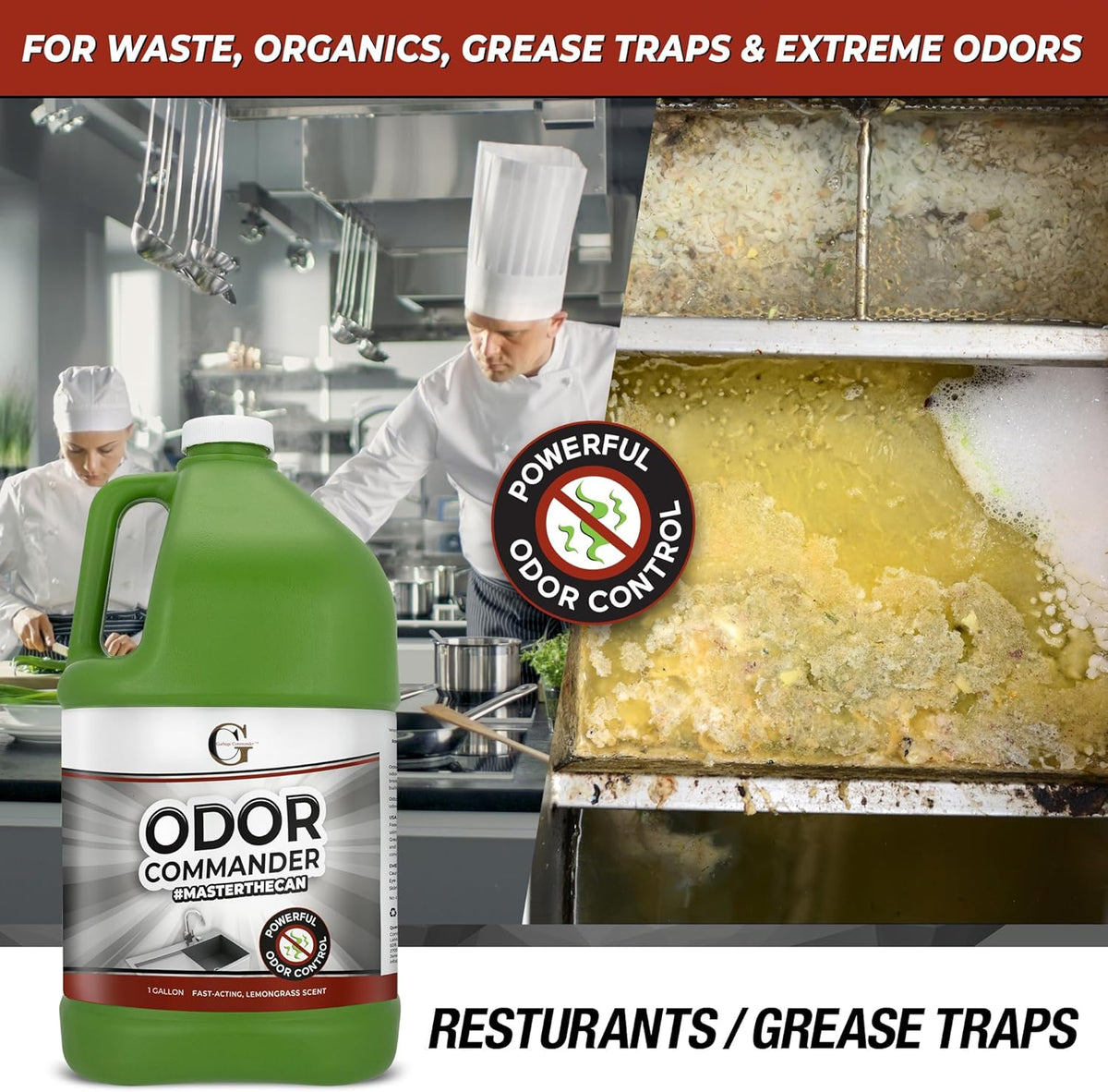 Garbage Commander Odor Commander, Odor Control Spray Bottle, 1 Gallon Refill, Lemongrass Scent - Proudly Made in Canada