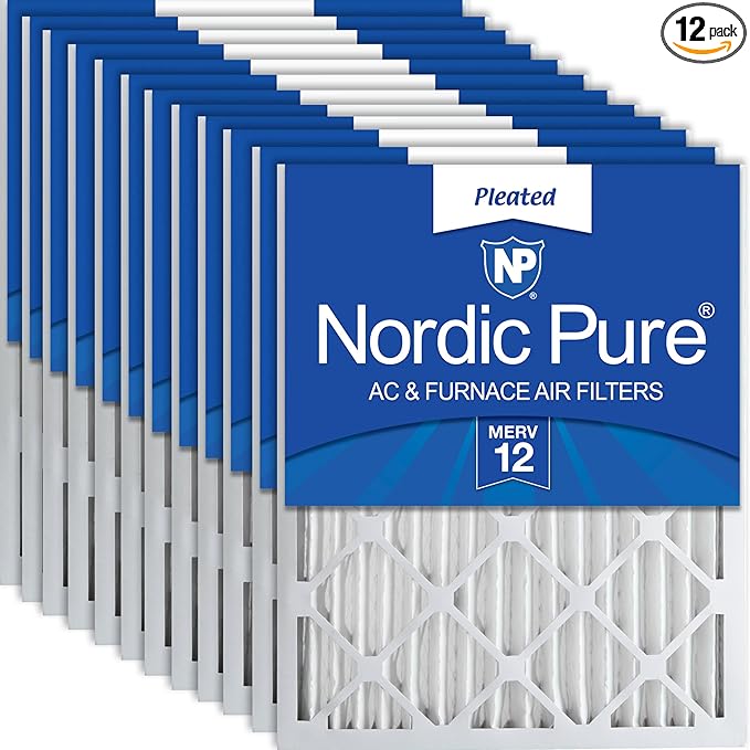 Nordic Pure 20x25x2 (Actual Size: 19 1/2 x 24 1/2 x 1 3/4) Pleated MERV 12 Air Filters 12 Pack