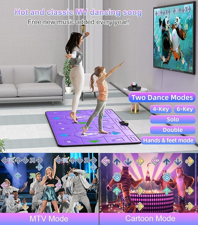 FWFX Electronic Dance Mat for TV, 2-Player Dancing Game for Kids & Adults, Wireless Musical Dance Pad for Family Party Games, Exercise, Yoga Fitness, Ideal Christmas & Birthday Gift for Boys and Girls