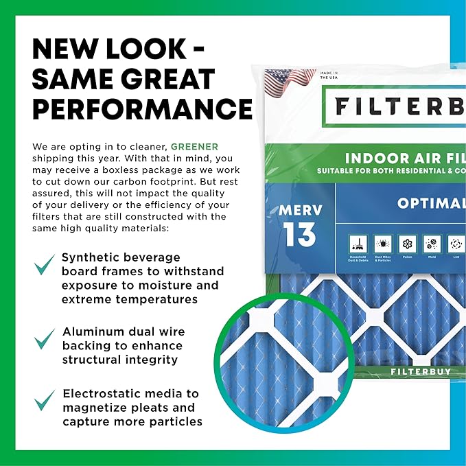 Filterbuy 21x23.5x5 Air Filter MERV 13 Optimal Smoke & Allergy Defense (1-Pack), Pleated HVAC AC Furnace Filters for Trane Perfect Fit & American Standard (Actual Size: 20.00 x 23.09 x 4.97)