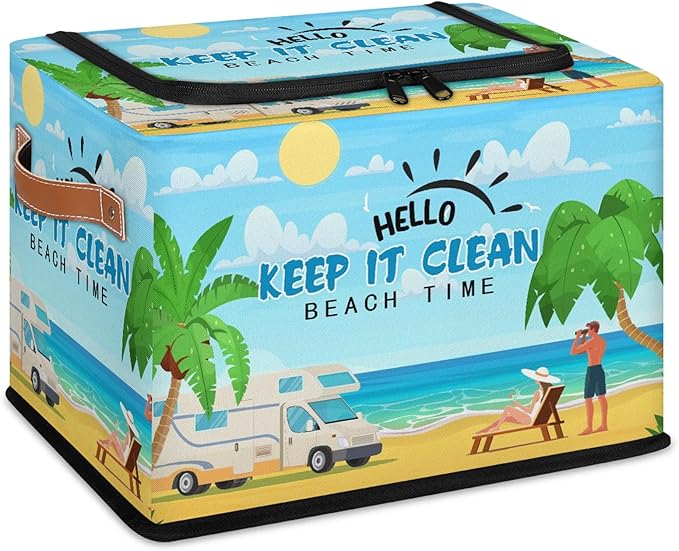 Rectangular Storage Baskets for Shelves - Waterproof Foldable Laundry Basket, Nursery Hamper, Reusable Toy Bin for Organizing Toys, Books, Clothes, Closet 14"x10.2" x10.4"(Beach)