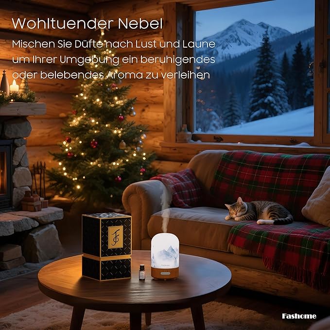 Aromatherapy Essential Oil Diffuser with Lavender Oils, 6 in 1 Ultrasonic 100ML Aromatherapy Scent Humidifier Vaporizer with Dense fine Mist, Timer, Auto-Off (Winter-Lavender)