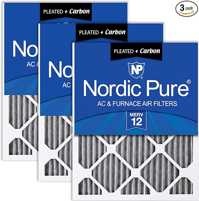 Nordic Pure 20x30x1 (Actual Size: 19 5/8 x 29 5/8 x 3/4) Furnace Air Filters MERV 12 Pleated Plus Carbon 3 Pack