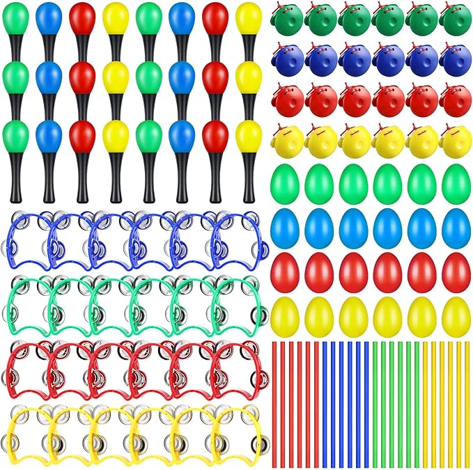 120 Pcs Maracas for Kids,Back to School Supplies Maracas Mexican Shaker Musical Instruments, Wrist Bells, Sand Hammers, Eggs Shakers, Castanets, Wooden Rhythm Sticks for Preschool