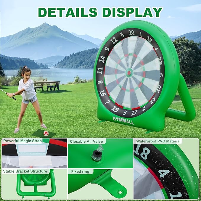 Giant Dart Board Inflatable with Pump, Outdoor and Indoor Soccer Sport Kick Dartboard for Kids and Adults, Waterproof Darts Board Yard Game with 20 Golf Balls, 4 Sticky Balls, 2 Soccers