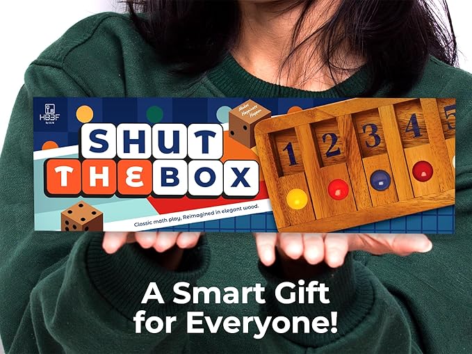 BSIRI Shut The Box Board Games with Math Kids Player Wooden Box of Brain Teaser Puzzles for Family Educational and Get Fun on Game to Teach Kids to Count on Math