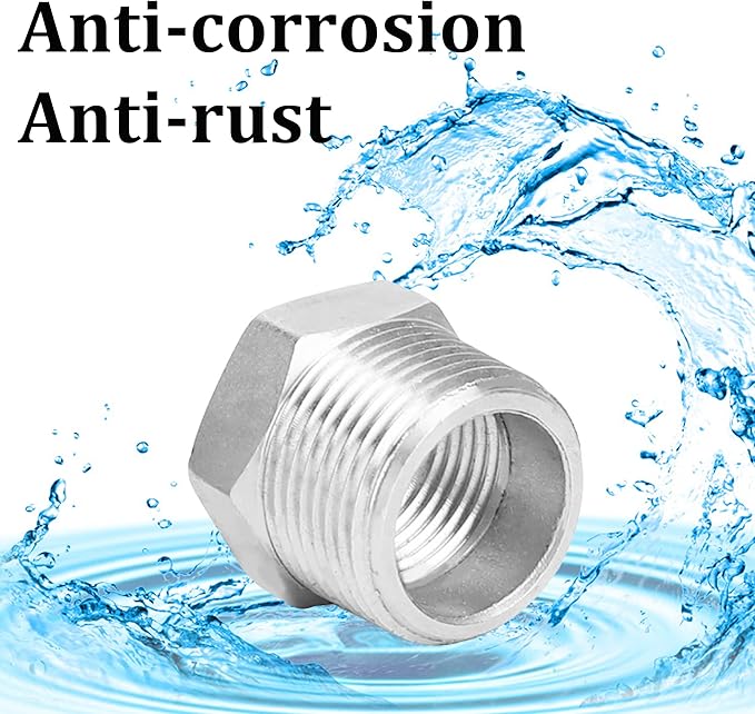 2 Pcs 304 Stainless Steel Reducer Hex Bushing, 3/8" Male NPT to 1/4" Female NPT（ 3/8"MNPT - 1/4"FNPT） Pipe Fitting Hex Bushing, Heavy Duty Pipe Fitting Reducer Adapter (3/8" - 1/4")