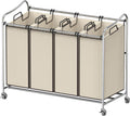 Simple Houseware 4-Bag Heavy Duty Rolling Laundry Sorter Cart, Chrome