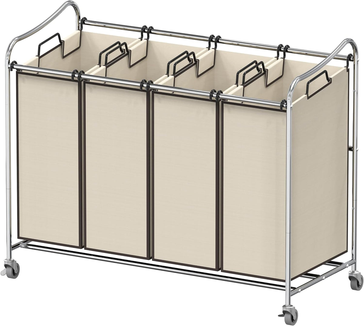 Simple Houseware 4-Bag Heavy Duty Rolling Laundry Sorter Cart, Chrome