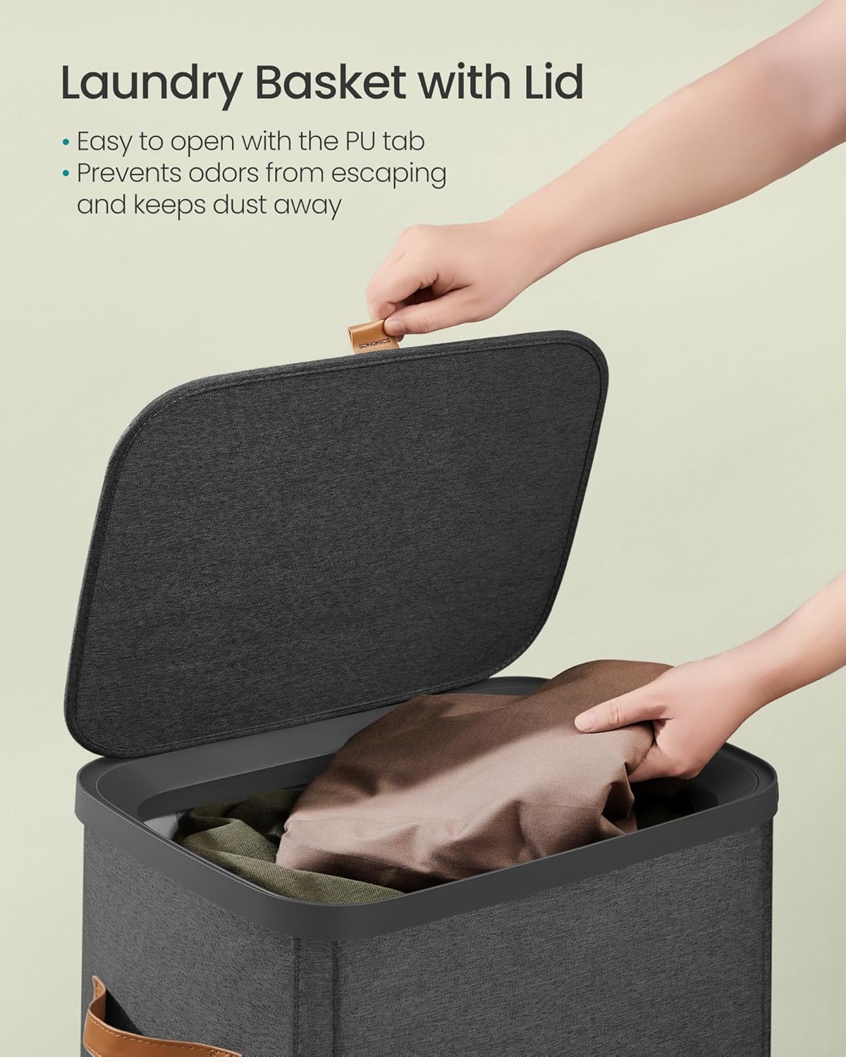 SONGMICS Laundry Basket, 26.4 Gal. Laundry Hamper, Easy Assembly, with Lid and Handles, Removable Liner, 16.5 x 12.6 x 29.5 Inches, Ink Black ULCB811BH01