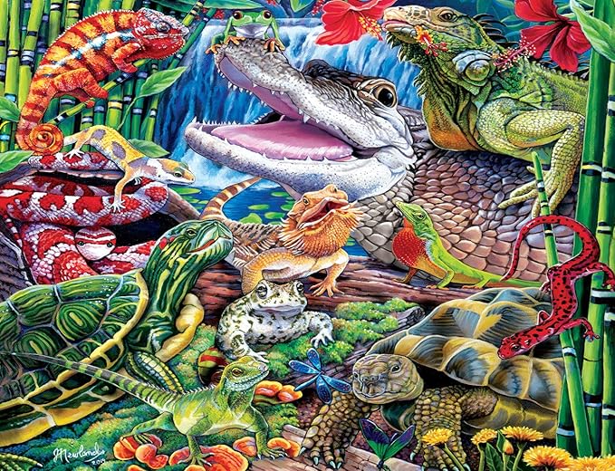 MasterPieces Reptile Friends 100 Piece Jigsaw Puzzle for Kids Ages 4-8 - Mentally Stimulating, Durable Design, 14"x19"