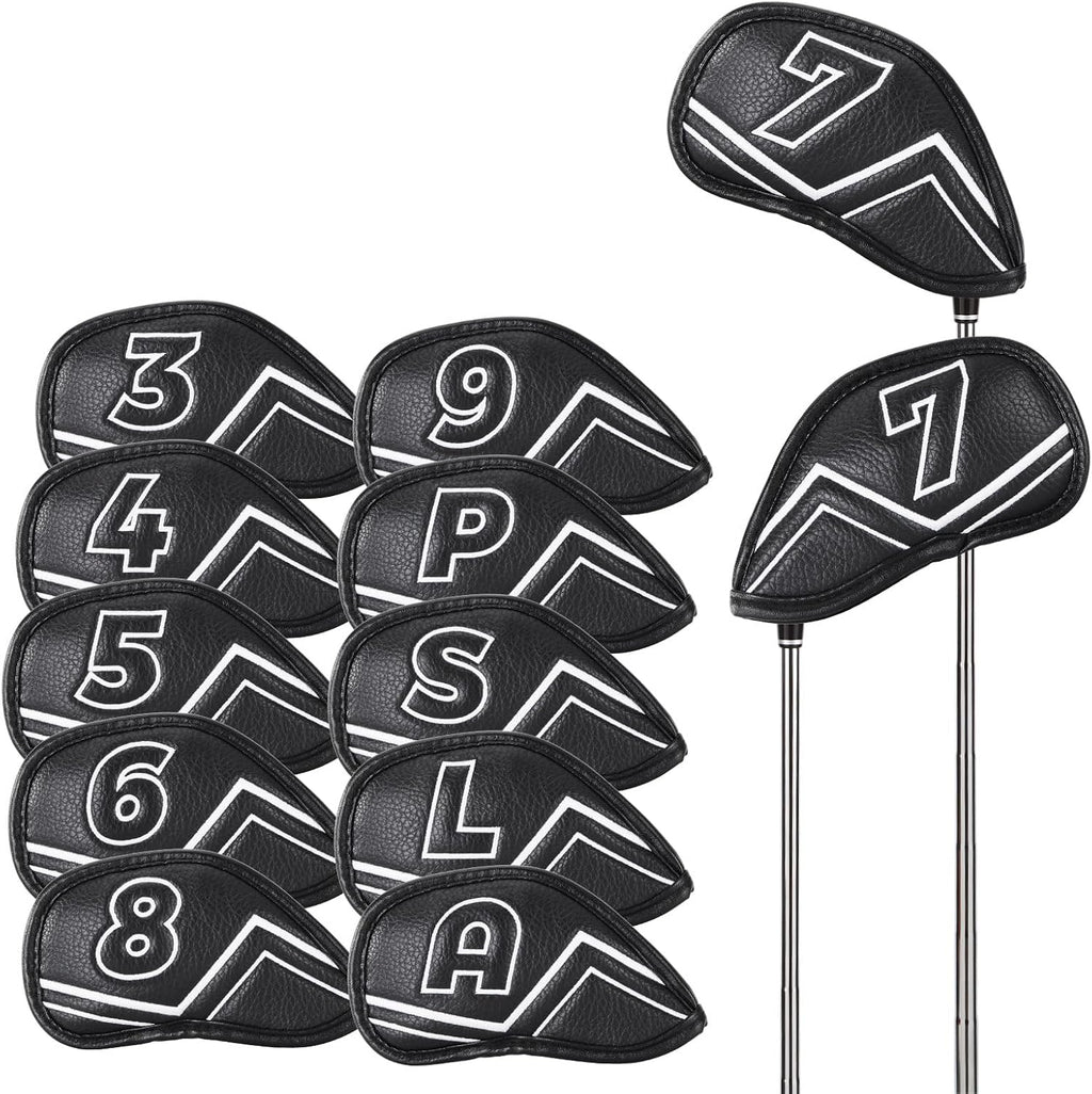 Welspo Magnetic Leather Golf Iron Head Covers 11 Pack Synthetic Leather Club Headcover, Embroidered Club Label on Both Sides of Golf Club Covers for Irons and Wedge, Universal Fit Main Iron Clubs