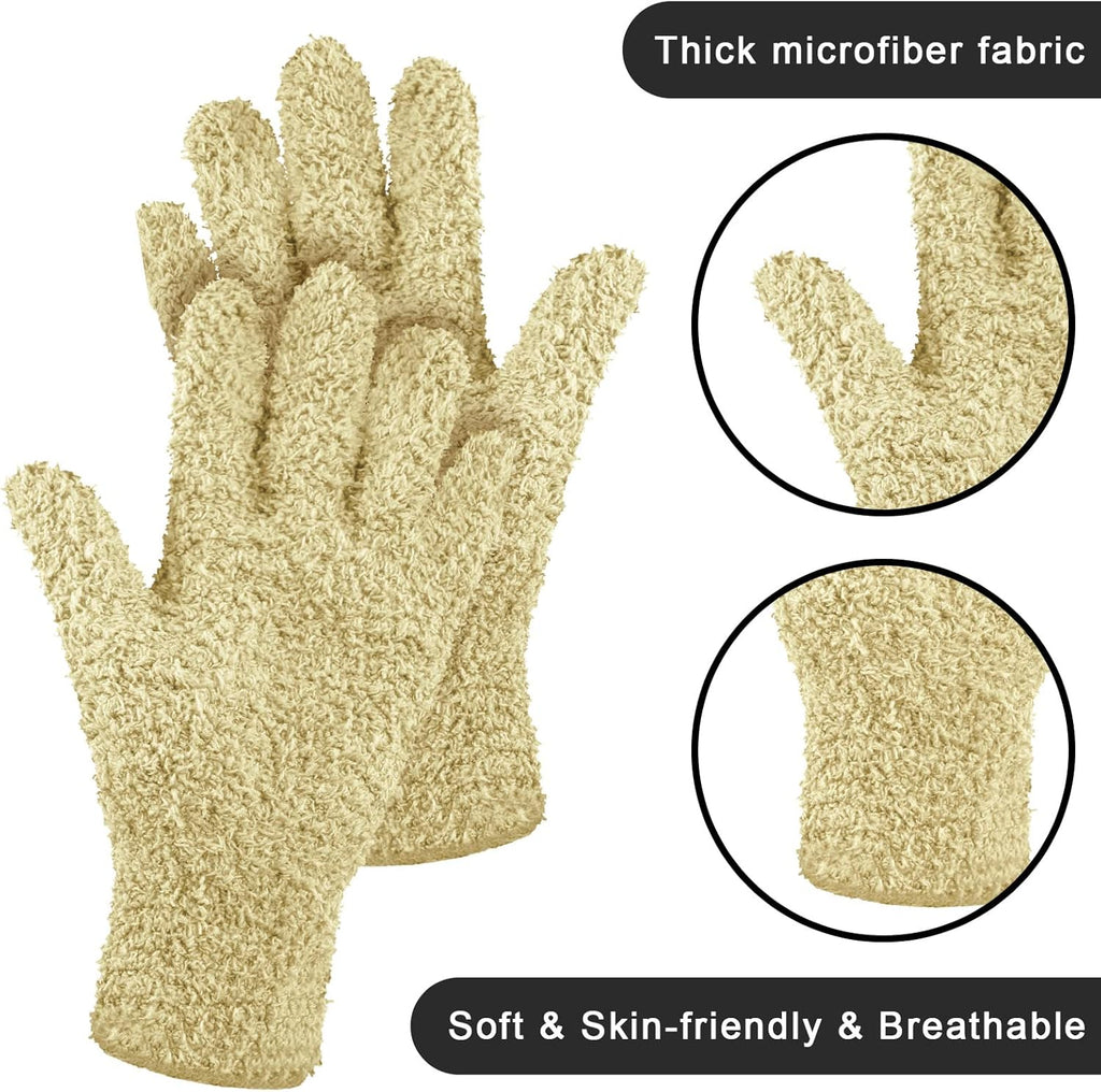 Patelai 3 Pairs Microfiber Plant Dusting Gloves Leaf Cleaning Gloves for Indoor Plants, Blinds, Furniture, House(Large,Pink, Nude, Light Purple)
