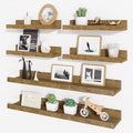Axeman Picture Ledge Shelf, Floating Shelves for Wall Decor Set of 6, 24 inch Floating Wall Mounted Shelves, Wall Shelves with Lip for Living Room, Bedroom, Nursery, Bathroom, Kitchen, Rustic Brown