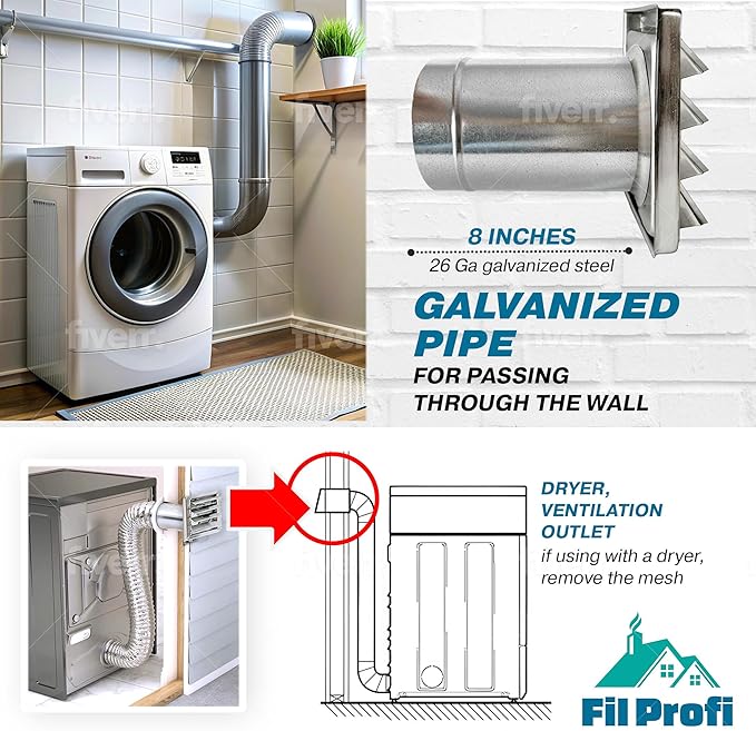 (4 Inch) Wall Vent Cover with Metal Mesh Screen,Exterior Hood Vent for House,Extended air Pipe.