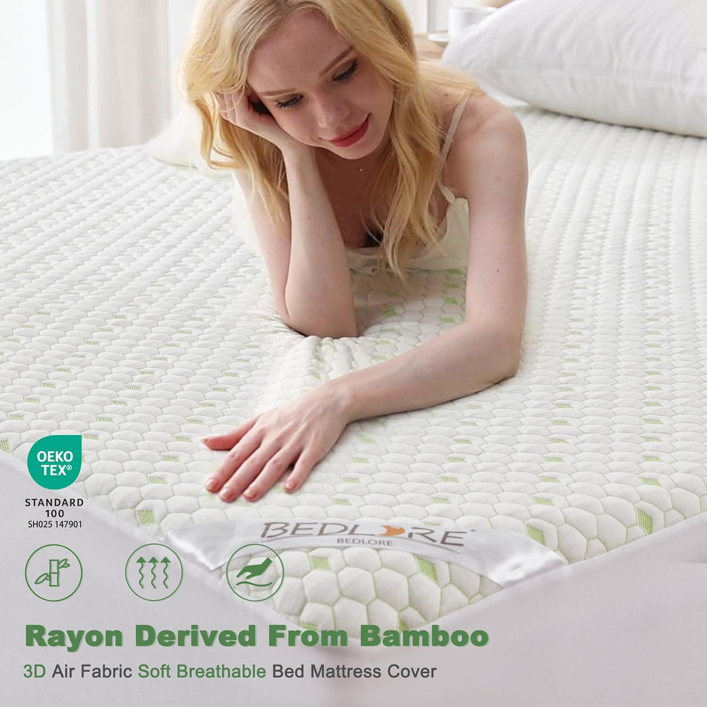 Waterproof Mattress Protector, Queen Size Mattress Pad Fitted 6"-18" Deep Pocket, 3D Air Fabric Breathable Bed Mattress Cover Noiseless Washable for Home, Bedroom, Hotel