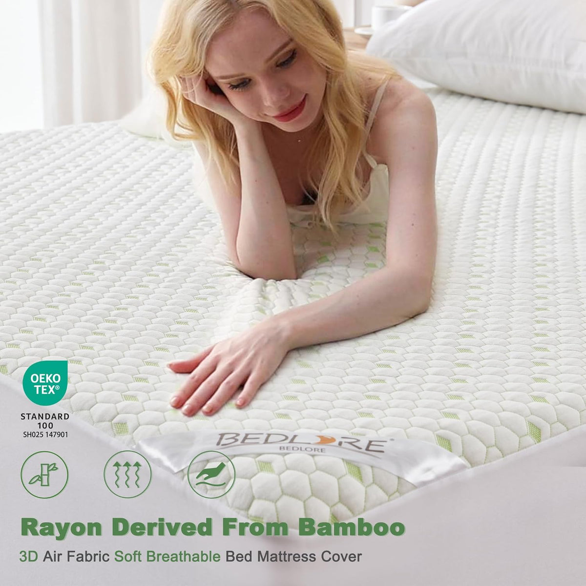 Waterproof Mattress Protector, Queen Size Mattress Pad Fitted 6"-18" Deep Pocket, 3D Air Fabric Breathable Bed Mattress Cover Noiseless Washable for Home, Bedroom, Hotel