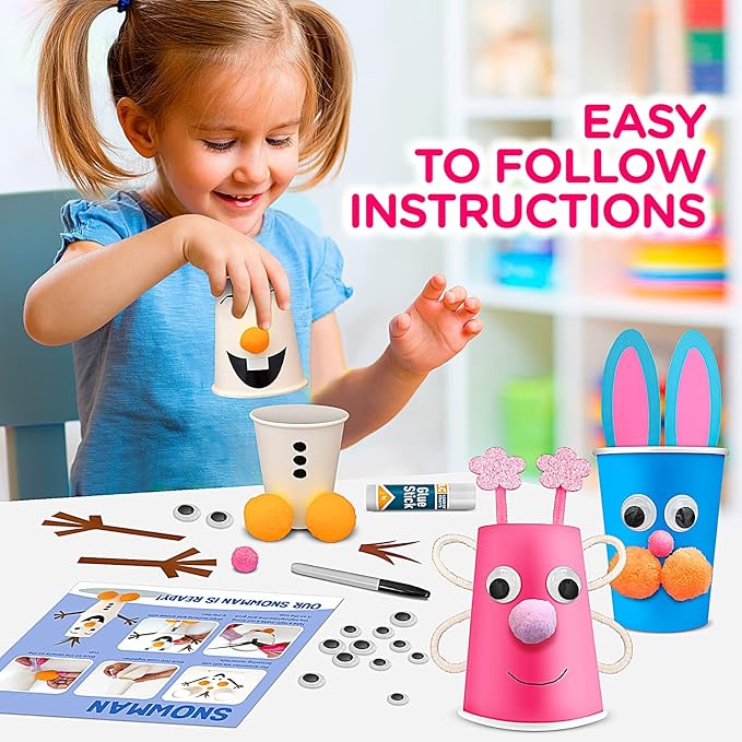 Arts and Crafts Kit for Kids Ages 3, 4, 5, 6 – Create 8 Cute Animal Projects – Gift Set for Girls & Boys