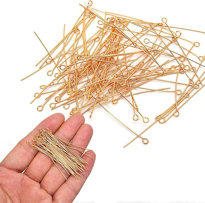 260pcs 18K Gold Filled Eye Pins Non Tarnish Craft Earring Bracelet Jewelry Making Accessories Supplies (20mm (0.78in, Gold-Eye Pin)